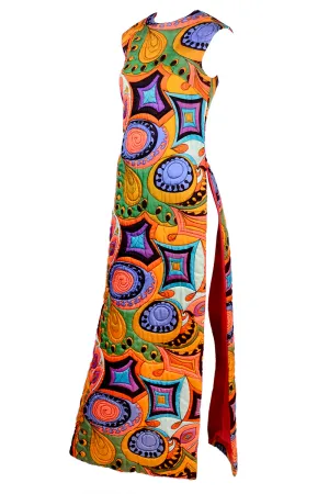 1960's Dynasty Psychedelic Quilted Vintage Dress w/ Slit