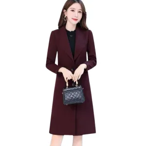 ABIGAIL Design Women's Fine Fashion Elegant Luxury Style Burgundy Red Wool Coat Jacket