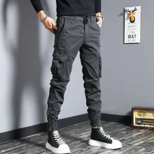 Aidase Harem Cargo Pants for Men Y2k Multi Pocket Fashion Navy Slacks Casual Slim Stretch Loose Stacked Outdoor Hip Hop Trousers Man Xl