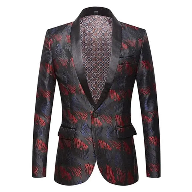 CGSUITS Men's Fashion Luxury Style Jacquard Teal Green Blue Black Blazer Suit Jacket