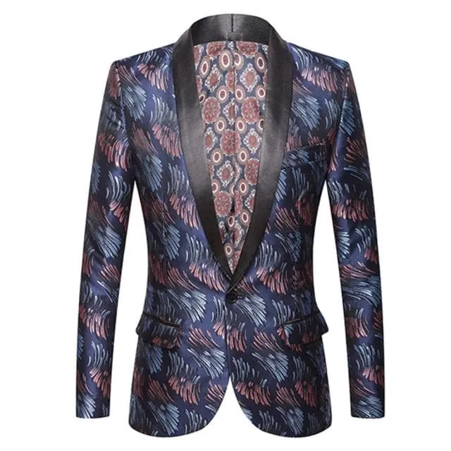 CGSUITS Men's Fashion Luxury Style Jacquard Teal Green Blue Black Blazer Suit Jacket