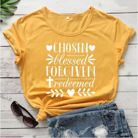 Chosen Blessed Forgiven Redeemed Christian Statement Shirt