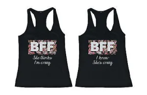 Cute Best Friend Tank Tops - Crazy BFF Floral Print Matching Tanks