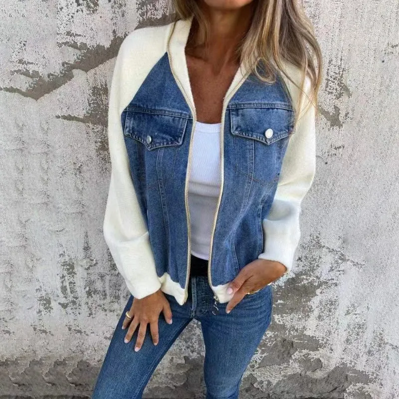 Denim Contrast Sleeve Jacket – Casual and Trendy Outerwear