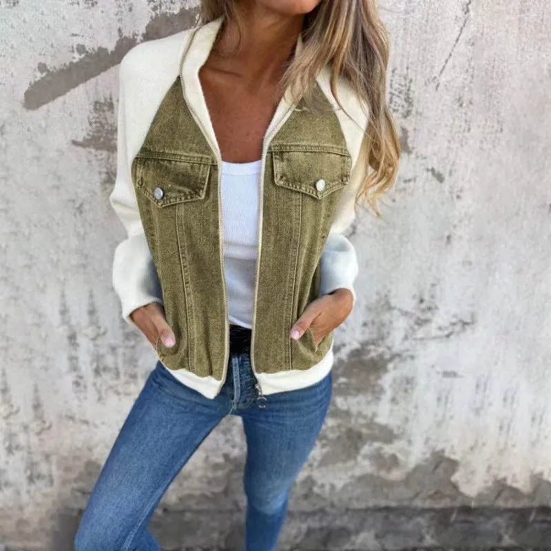 Denim Contrast Sleeve Jacket – Casual and Trendy Outerwear