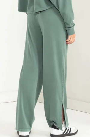 Drawstring Elastic Waistband Sweatpants with Slit Hems and Pockets