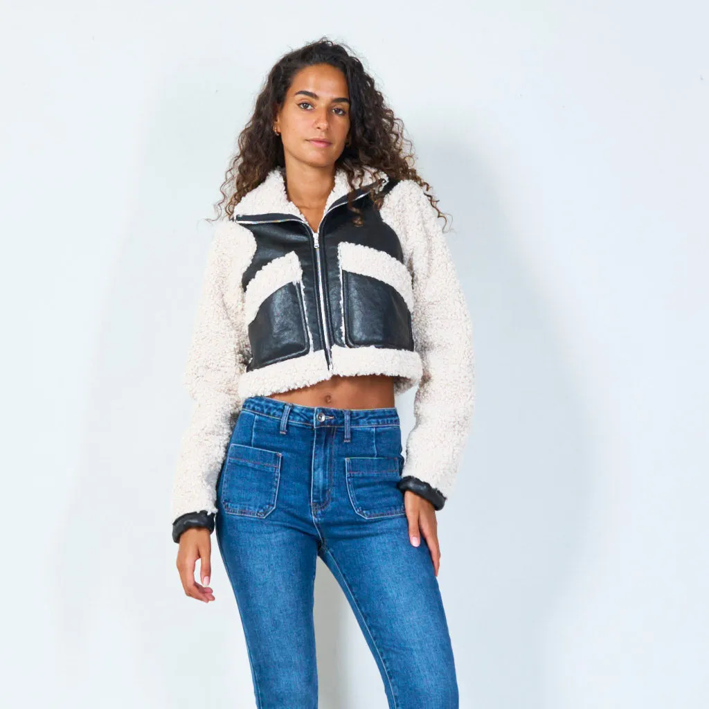 Fuzzy zip-up biker jacket wholesale