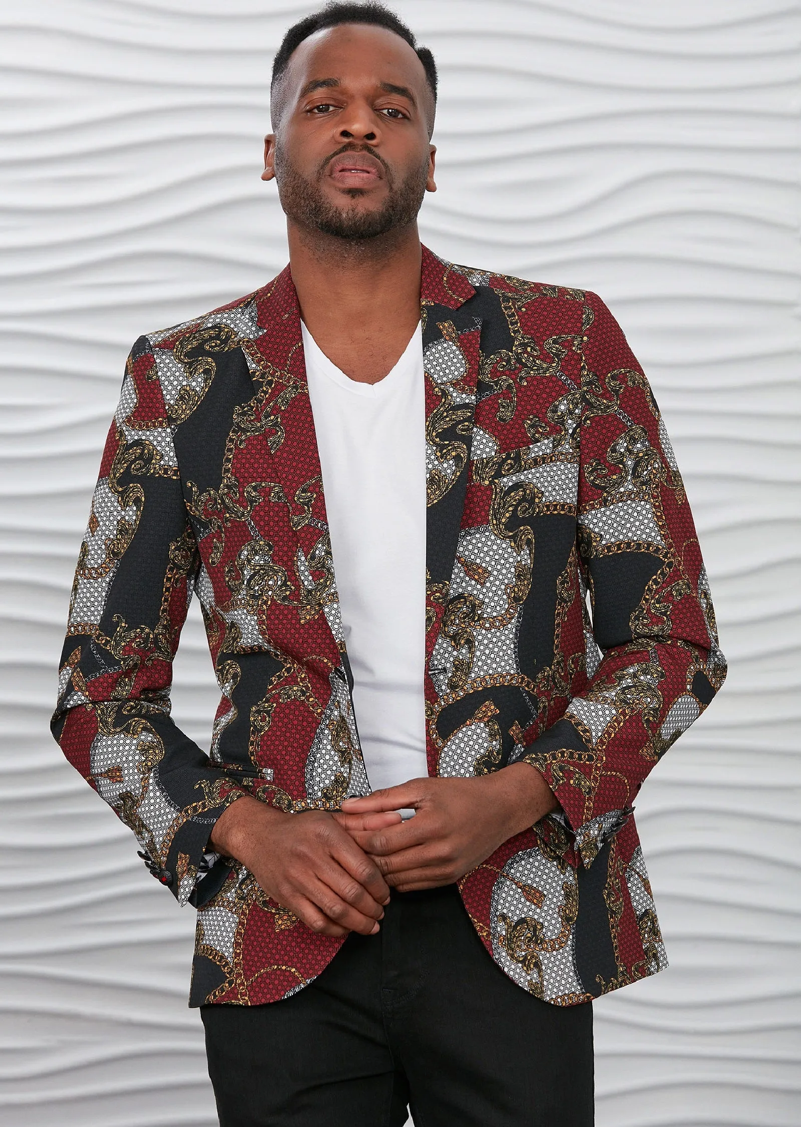 Gold Burgundy Chain Baroque Blazer