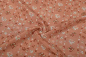 Light Orange & White Traditional Printed Viscose Muslin Fabric