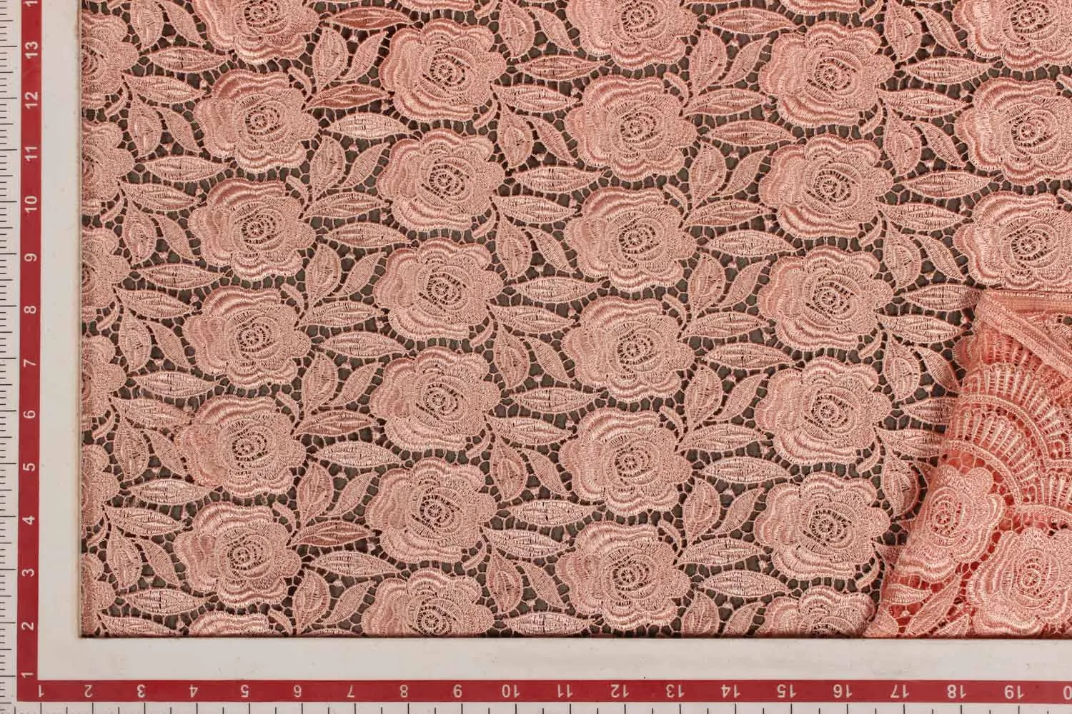 Light Peach Embroidered Chemical Lace Fabric