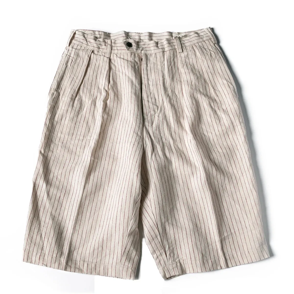 Linen Striped Shorts Below Knee Baggy Fit Men's Casual Pleated Pants