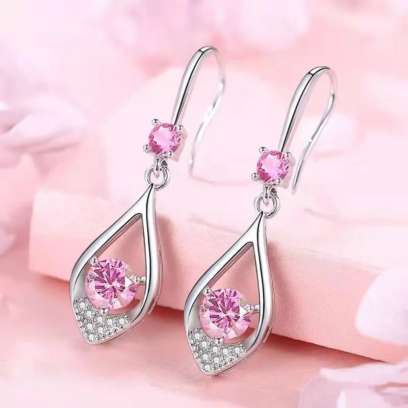 Long Water Drop Crystal Diamond Earrings