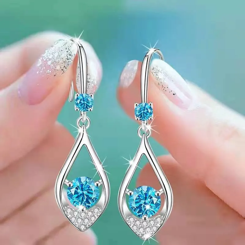 Long Water Drop Crystal Diamond Earrings