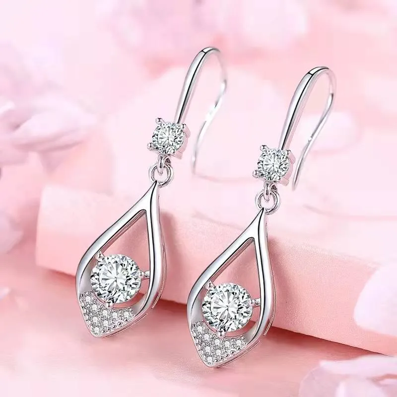 Long Water Drop Crystal Diamond Earrings