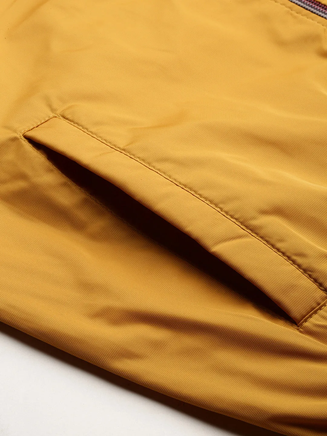 Men Yellow Solid Casual Bomber Jackets