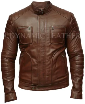 Mens Biker Motorcycle Vintage Brown Pocket Cafe Racer Soft Real Leather Jacket