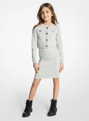 Michael Kors Kids Logo Jacquard Cardigan, light gray