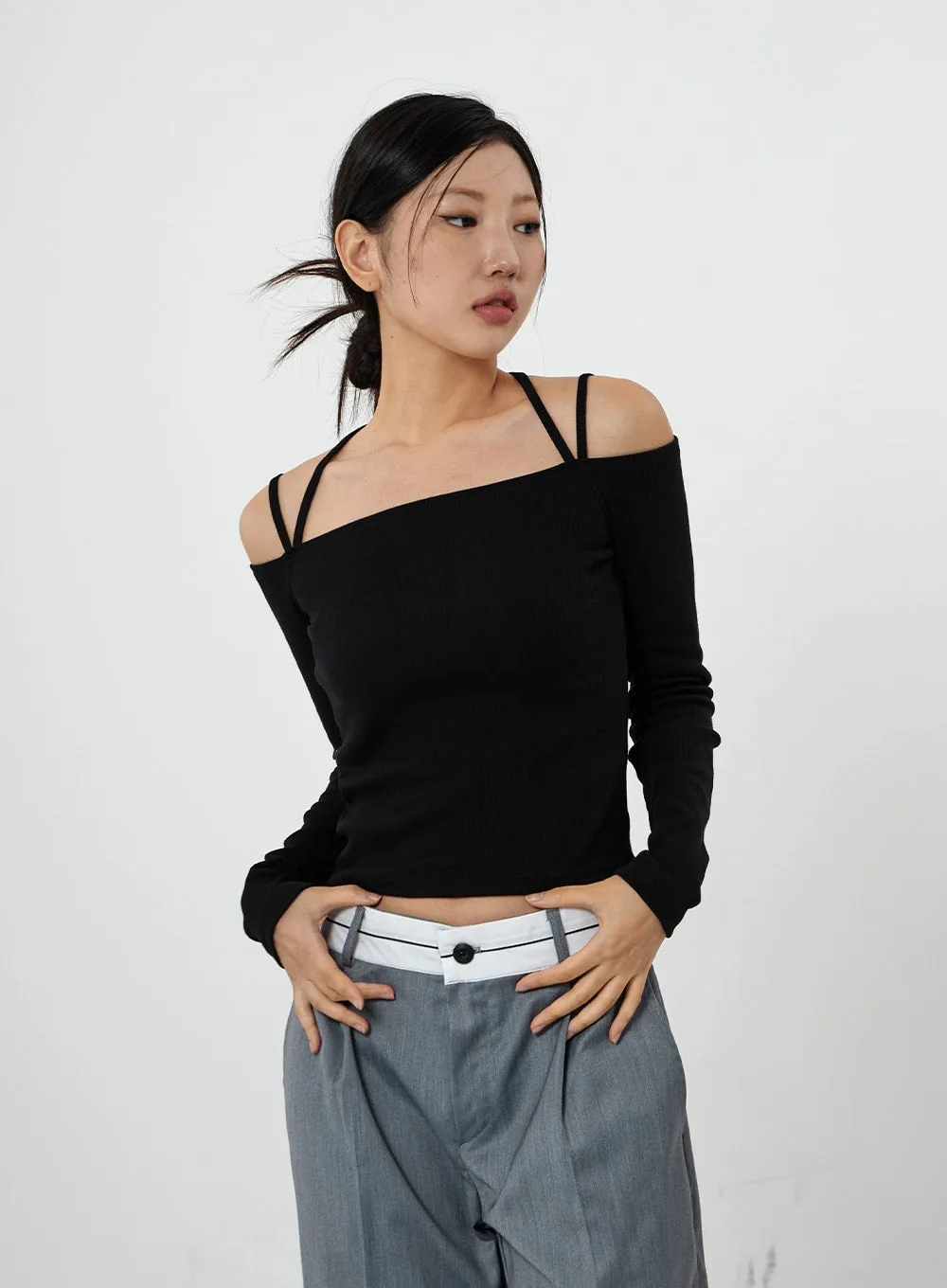 Open Shoulder Neck Long Sleeve T-Shirt CS21