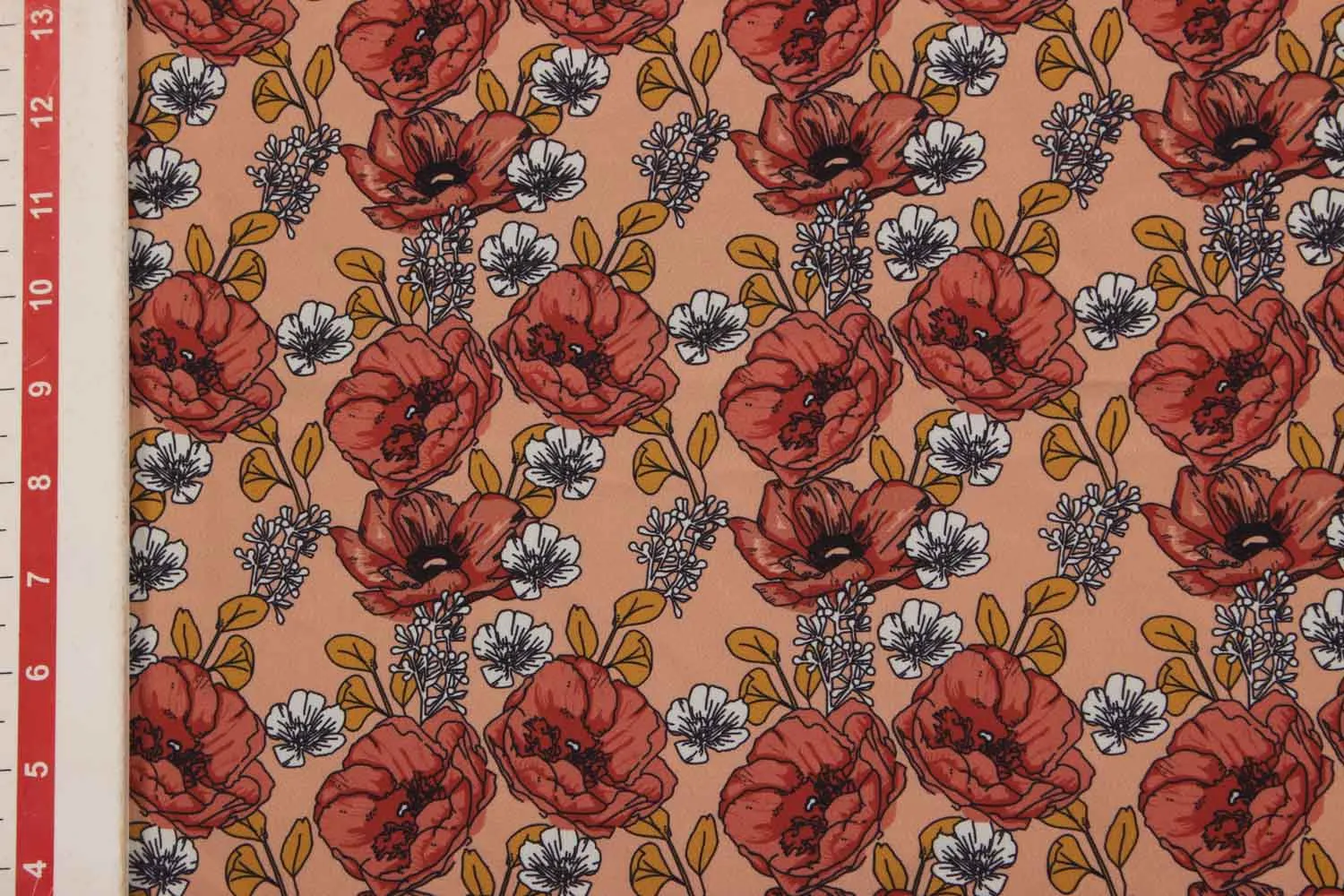 Peach Printed Crepe Fabric