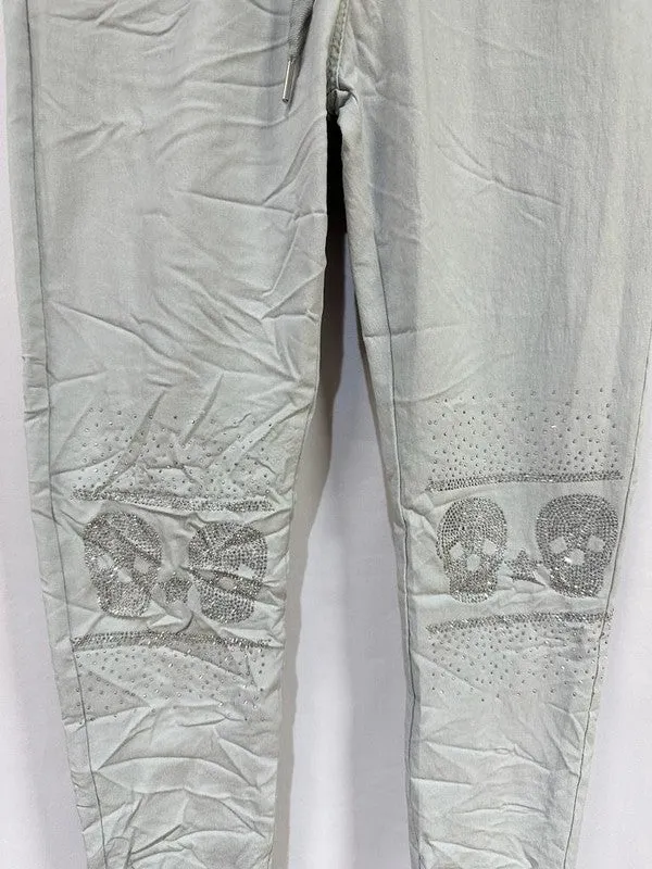 RHINESTONE SKULL CRINKLE JOGGER