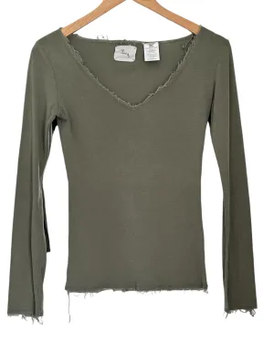 Soft Autumn Sage Raw Hem V-Neck Tee