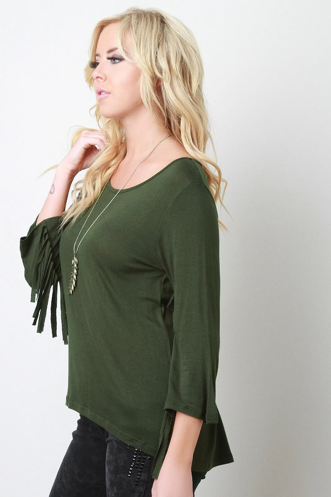 Soft Knit Fringe Arm Top