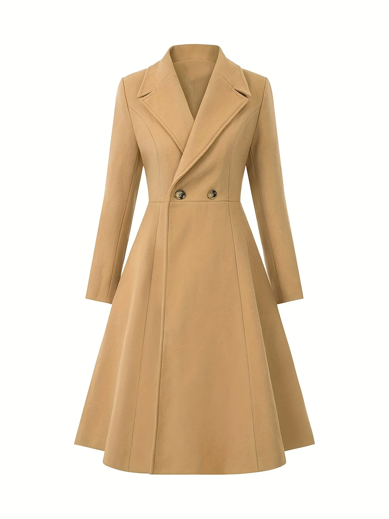 Solidl Mid Length  Double Breast Elegant  Coat