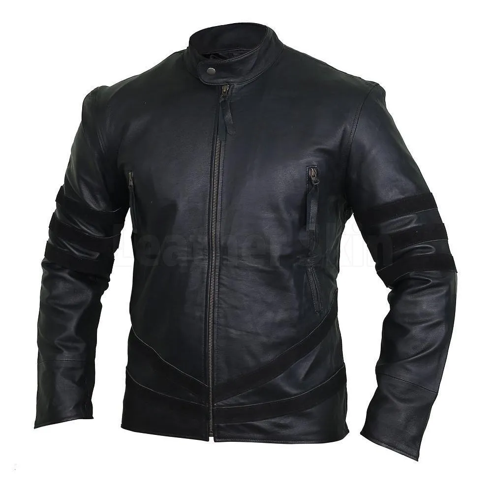 Spectacular Ebony Black Striped Leather Racer Jacket