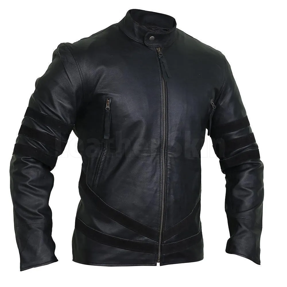 Spectacular Ebony Black Striped Leather Racer Jacket