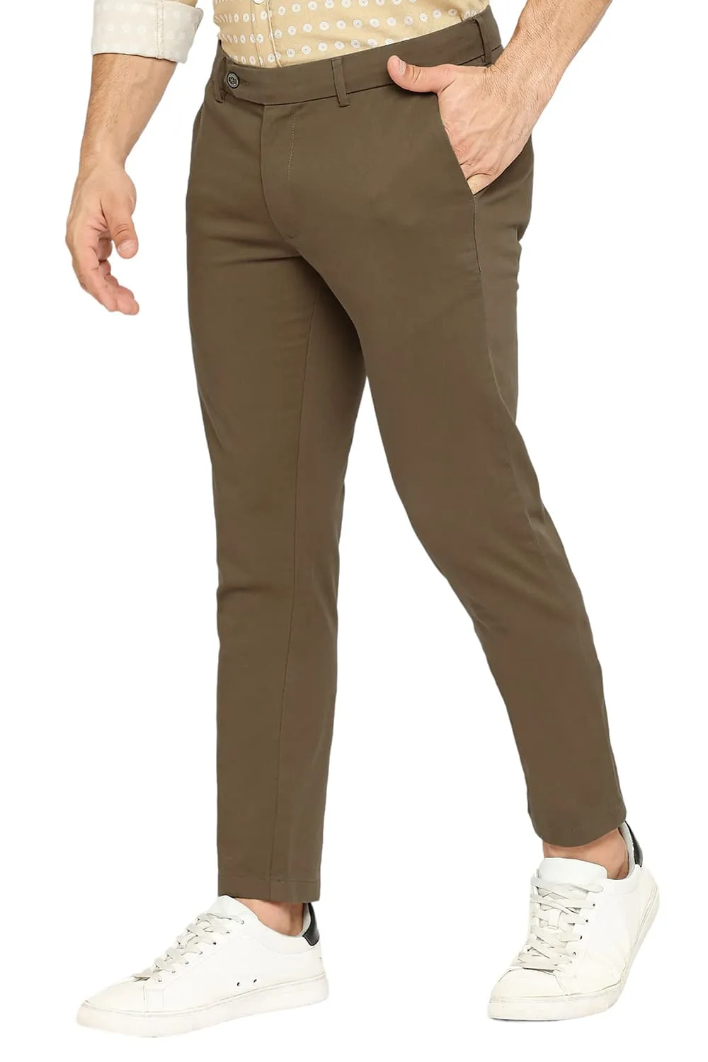 Tapered Fit Cotton Stretch Peach Twill Trousers