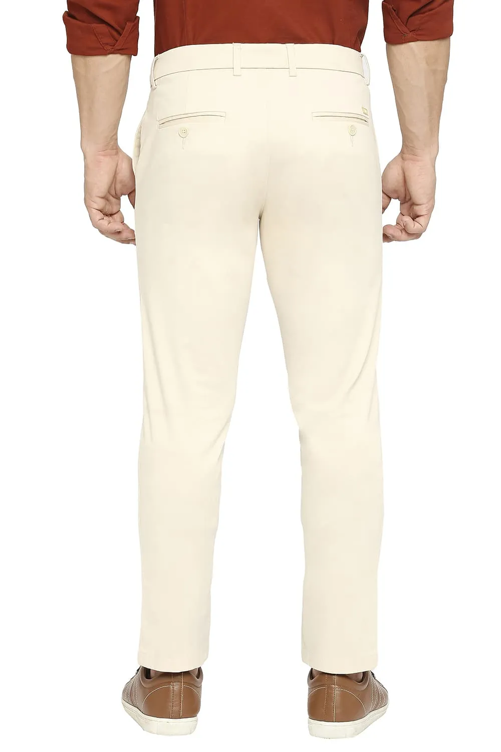 Tapered Fit Cotton Stretch Peach Twill Trousers