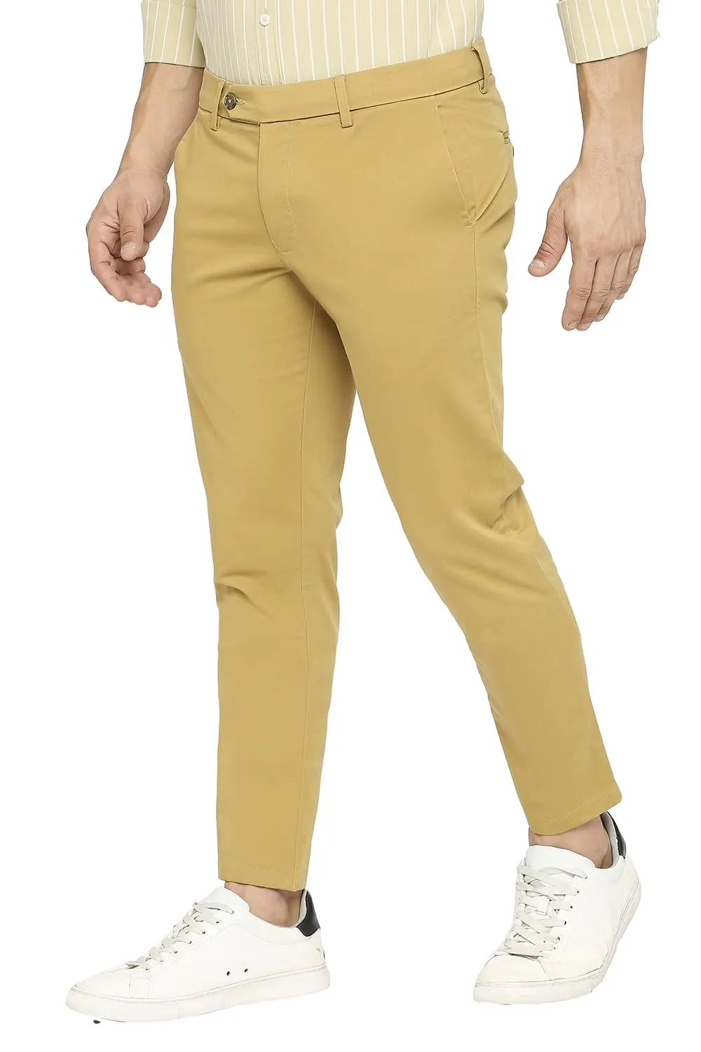 Tapered Fit Cotton Stretch Peach Twill Trousers