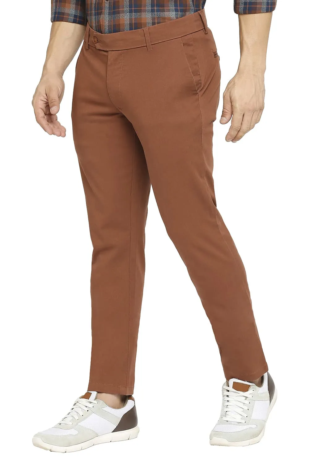 Tapered Fit Cotton Stretch Peach Twill Trousers