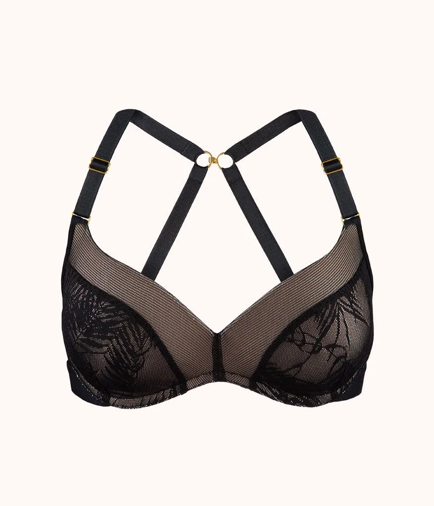 The Smooth Lace No-Wire Push-Up Bra: Jet Black/Soft Pink