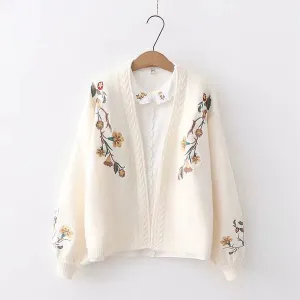 Women Chic Flower Embroidery Cardigans    S2780