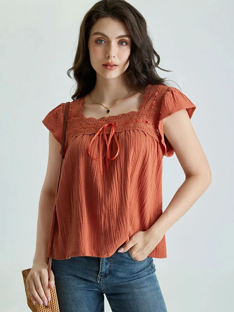 Women Renaissance Flutter Sleeve Cotton Tops