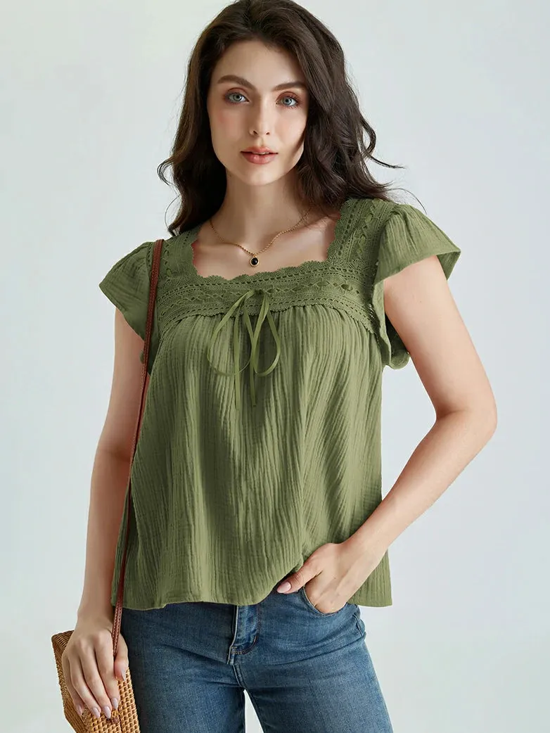 Women Renaissance Flutter Sleeve Cotton Tops