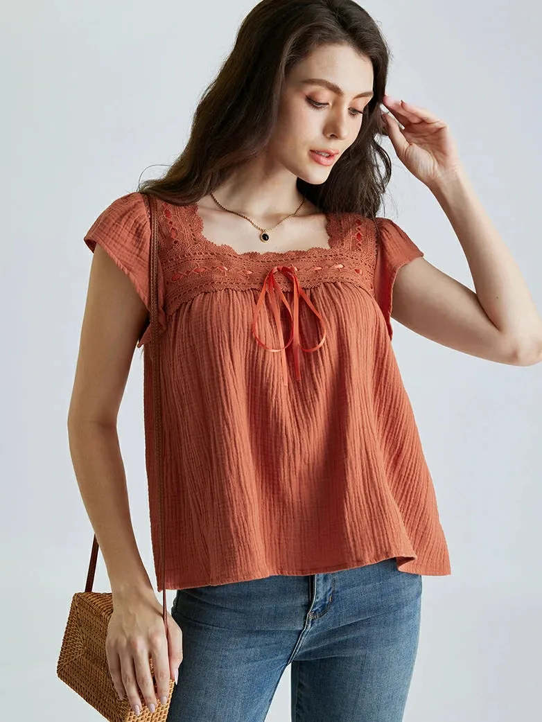 Women Renaissance Flutter Sleeve Cotton Tops