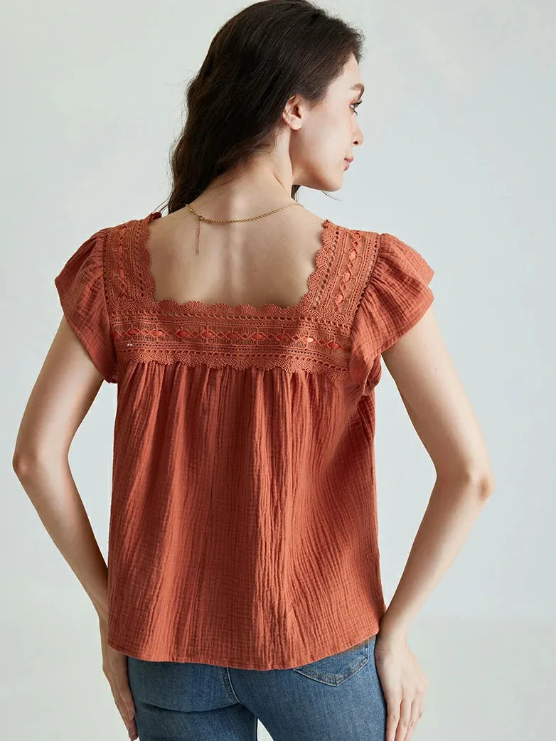 Women Renaissance Flutter Sleeve Cotton Tops