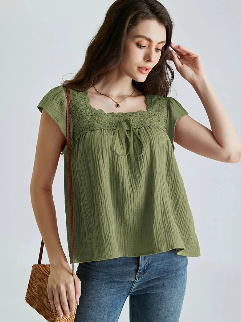 Women Renaissance Flutter Sleeve Cotton Tops