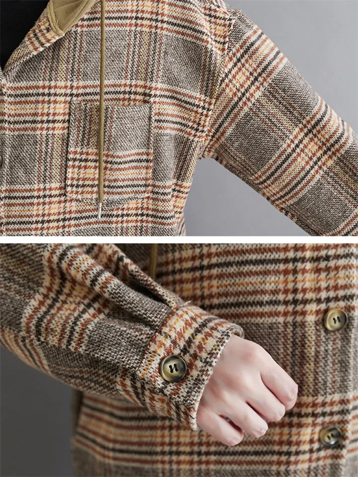 Women's Trendy Hooded Button Up Plaid Jacket